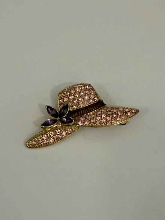Monet Pink and Purple Rhinestone Hat Brooch - Picture 2 of 5